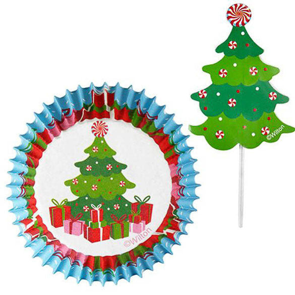 Cápsulas cupcakes árbol Navidad con pinchos Wilton, Pack 24 u.