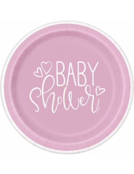 Platos Baby Shower rosa 23 cm, Pack 8 u.