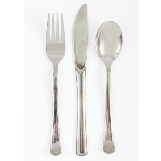 Cubiertos de plástico Premium Plateado, Pack 18 u.