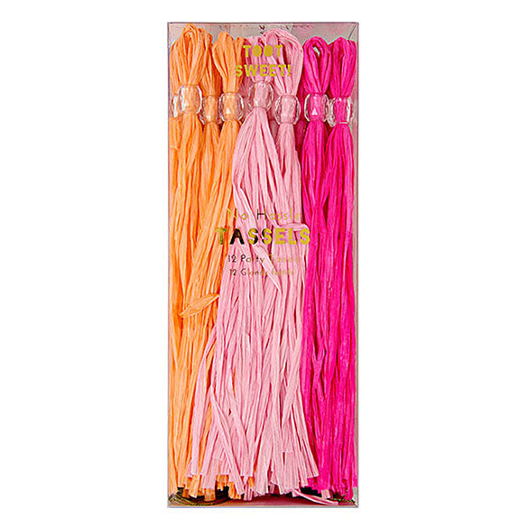 Guirnalda 12 borlas con flecos naranja y rosa