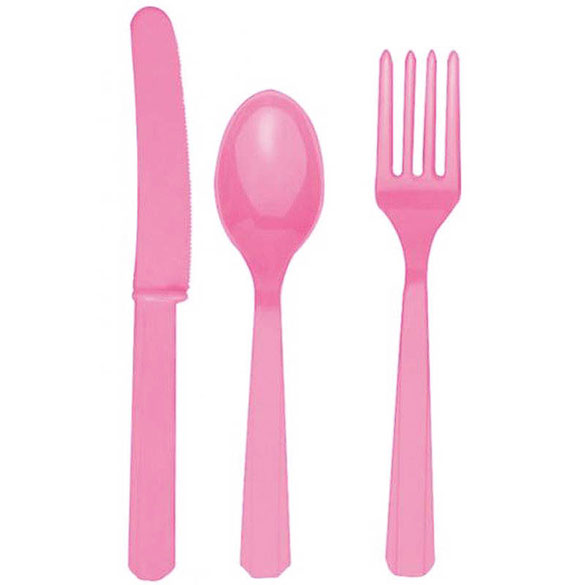 Cubiertos de plástico Rosa, Pack 18 u.
