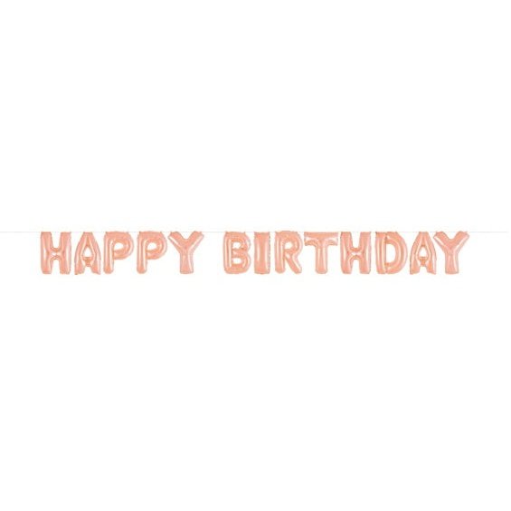 Guirnalda globos foil oro rosa texto Happy Birthday