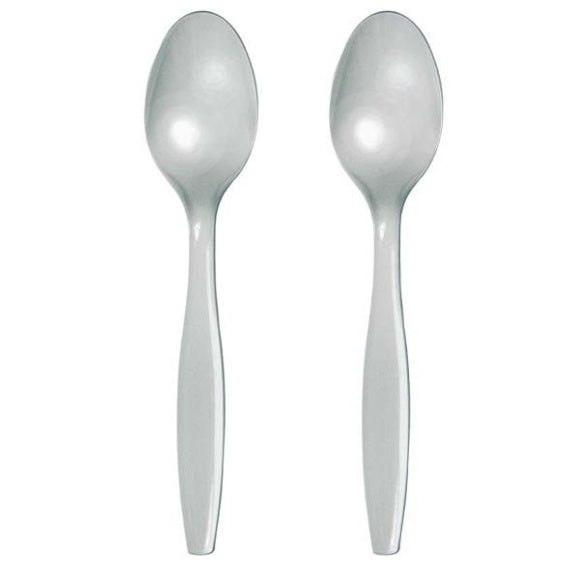 Cucharas de postre de plástico Plateada, Pack 24 u.