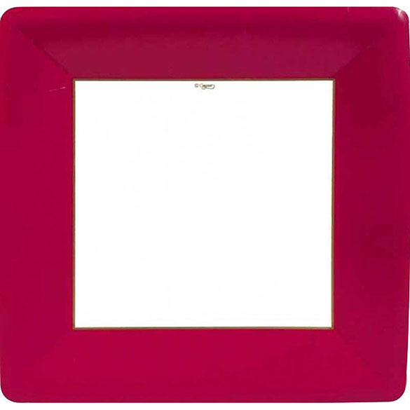 Platos Ribete Rojo Navidad 26 cm cuadrados, Pack 8 u.