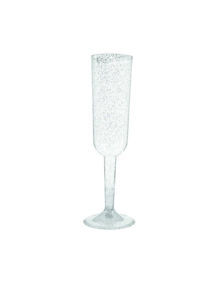 Copas champagne plástico purpurina plata, Pack 4 u.