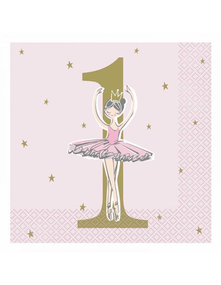 Servilletas Primer cumpleaños bailarina 33 x 33 cm, Pack 16 u.