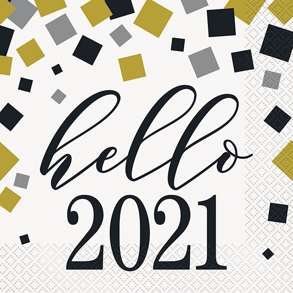 Servilletas Hello 2021 33 x 33 cm, Pack 16 u.