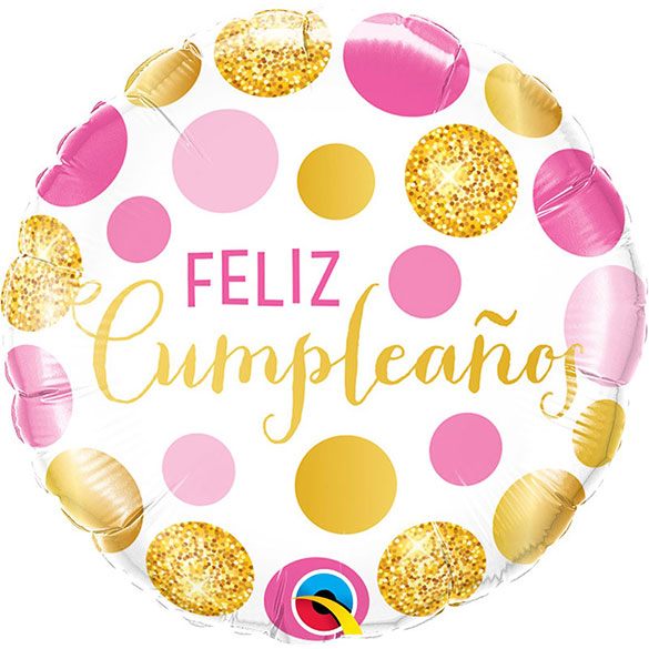 Globo Feliz Cumpleaños, rosa y oro