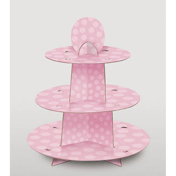 Bandeja cupcakes 3 pisos cartón rosa