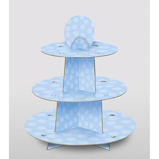 Bandeja cupcakes 3 pisos cartón azul cielo