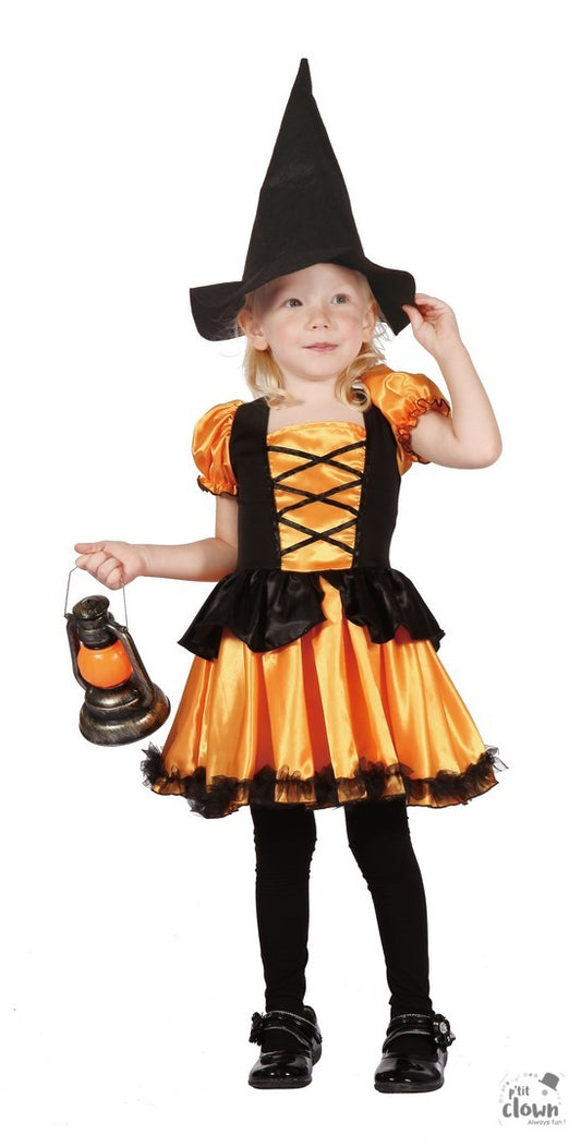 Disfraz bruja infantil naranja y negro