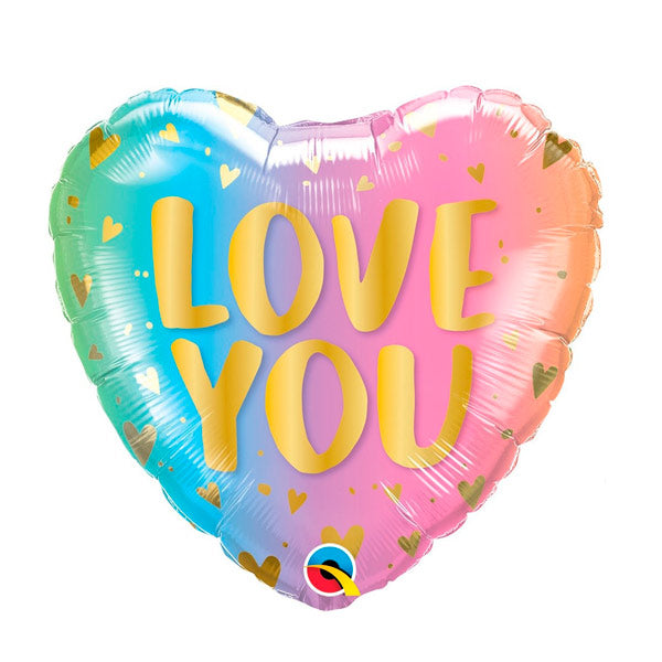 Globo Corazón LOVE YOU color pastel y oro