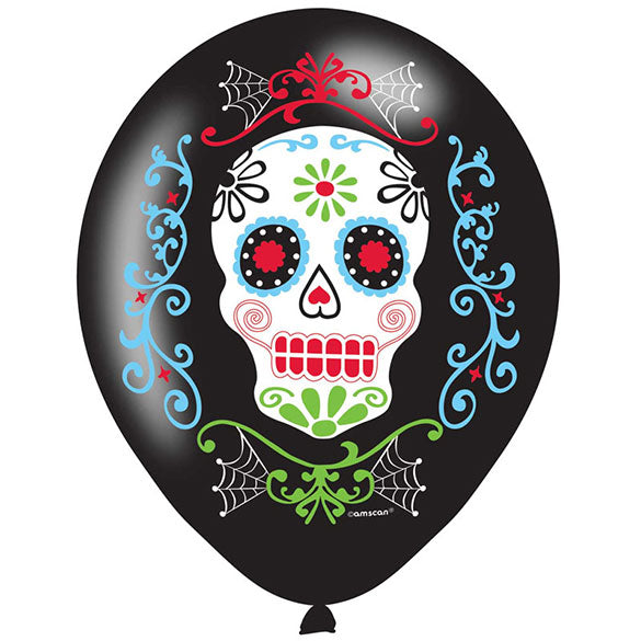 Globos de látex Calavera Catrina, Pack 6 u.