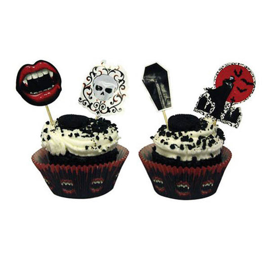 Cápsulas y decoración cupcakes Halloween boca vampiro , Pack 24 u.