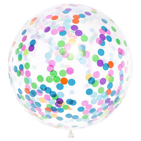 Globo de látex Transparente con confeti multicolor 100 cm. 1 unidad