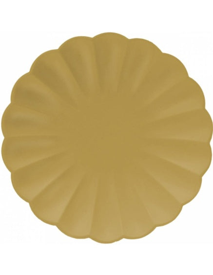 Platos oro perla forma Flor 20 cm. compostables, Pack 8 u.