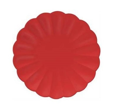 Platos rojos forma Flor 23 cm. compostables, Pack 8 u.