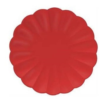 Platos rojos forma Flor 20 cm. compostables, Pack 8 u.