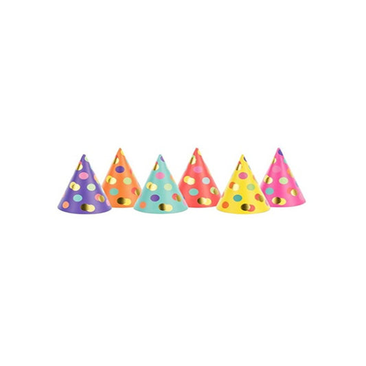 Gorros de cumpleaños de colores con lunares 