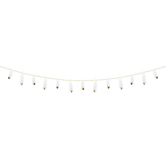 Guirnalda plumas blancas extremos oro metalizado