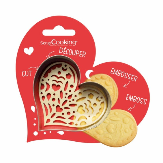Cortador galletas y estampador con forma de corazón, 7,6 cm.