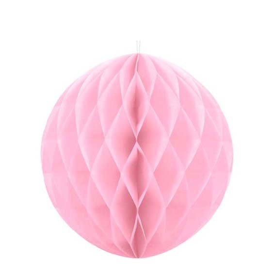 Decoración bola nido de abeja redonda de color rosa 20 cm., Pack 1u.