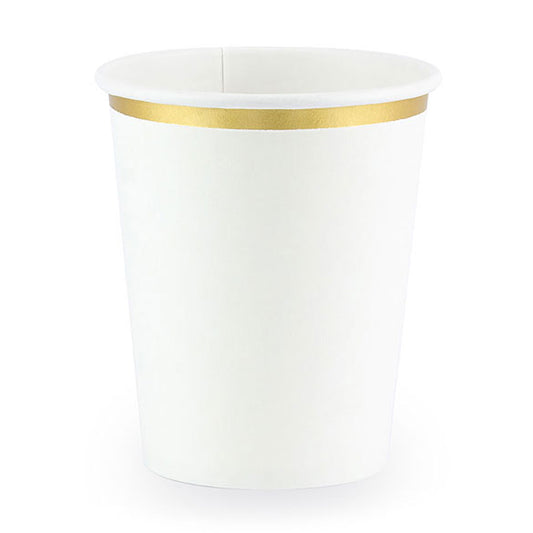 Vasos blancos borde dorado 260 ml, Pack 6 u.