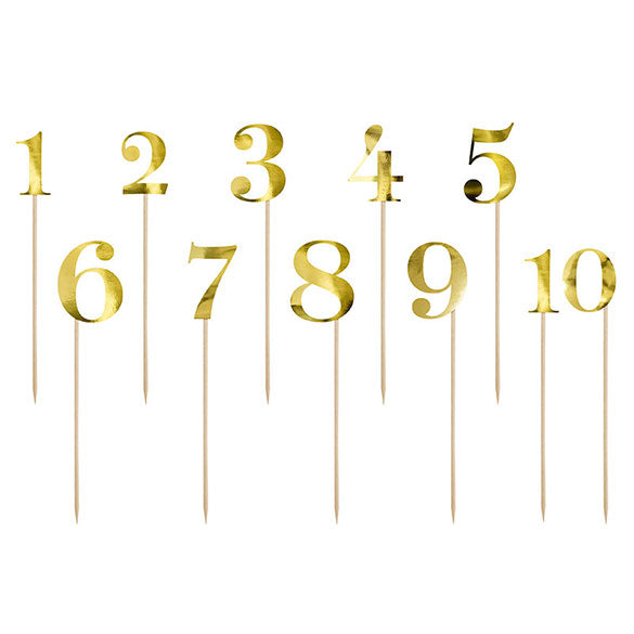 Pinchos números dorados del 1 al 10