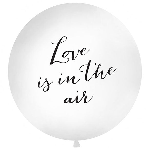Globo de látex Love is in the Air blanco texto negro 100 cm. 1 unidad