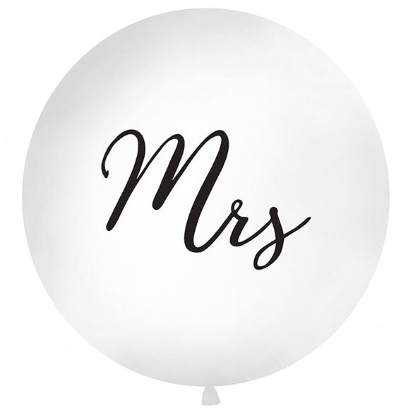 Globo de látex Mrs blanco texto negro 100 cm. 1 unidad