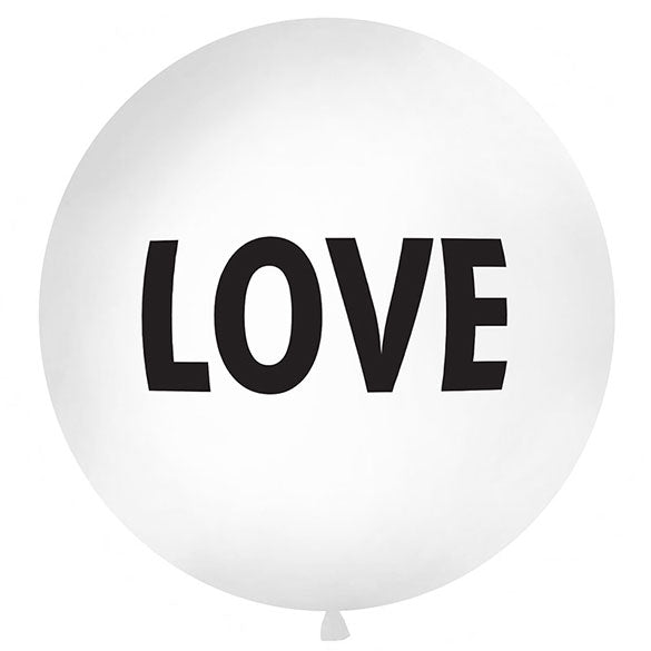 Globo de látex Love blanco texto negro 100 cm. 1 unidad