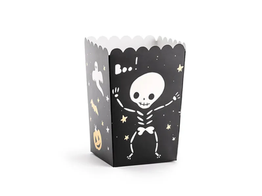 Caja palomitas negra con esqueleto, Pack 6 u.