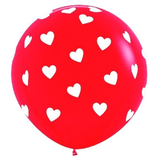 Globo de látex Rojo con corazones blancos 90 cm. 1 unidad