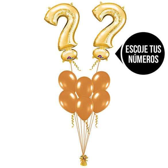 Ramo de Globos con dos Números color Dorado