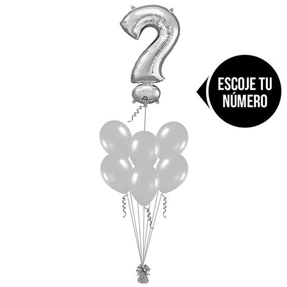Ramo de Globos con Número color Plateado