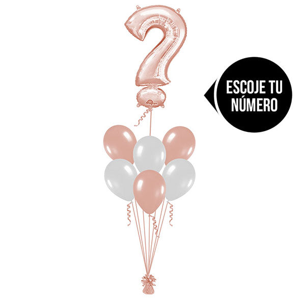 Ramo de Globos con Número color Rosa Oro