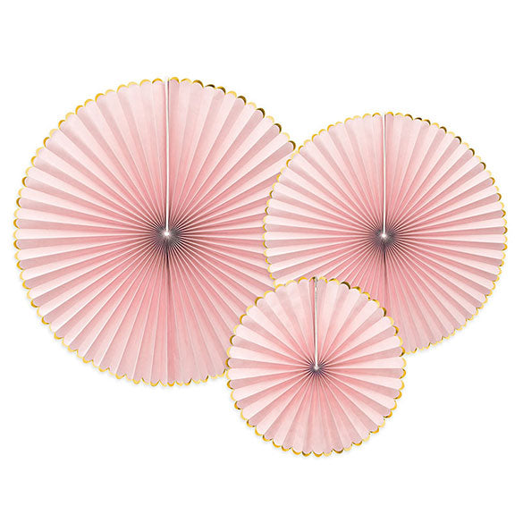 Set 3 Rosetones color rosa 3 medidas borde oro
