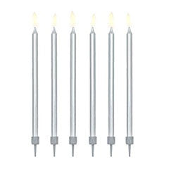 Velas con porta velas plata, Pack 12 u.