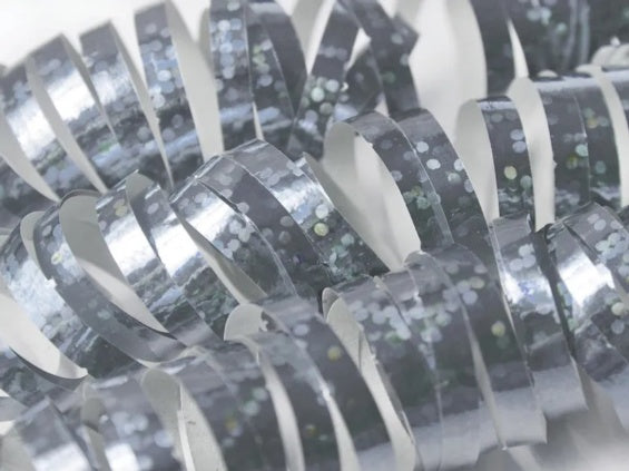 Rollos de serpentina holográfica plata, Pack 18 u.