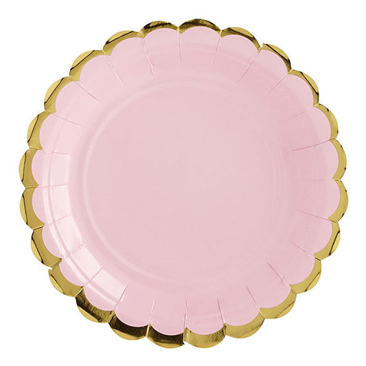 Platos rosa suave borde dorado 18 cm, Pack 6 u.