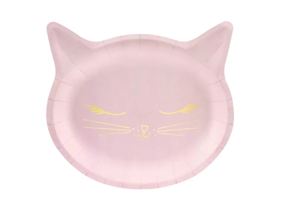 Platos forma cara gato rosa 22,00 x 20,00 cm, Pack 6 u.