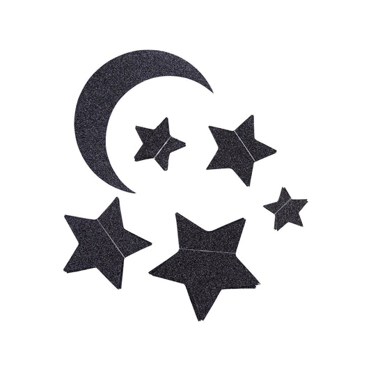 Decoración de pared con purpurina en forma de estrella y luna- pack 51 uds.