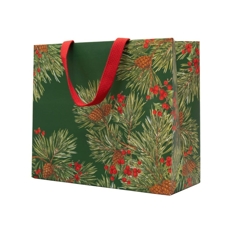 Bolsa de regalo mediana acebo fondo verde