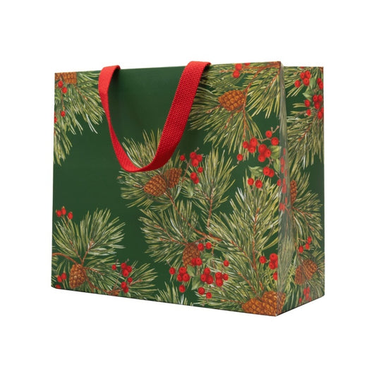 Bolsa de regalo mediana acebo fondo verde