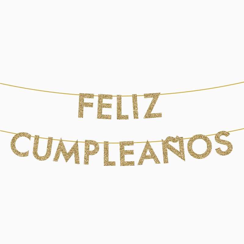 Guirnalda Doble Feliz Cumpleaños dorada purpurina