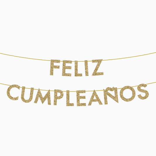 Guirnalda Doble Feliz Cumpleaños dorada purpurina