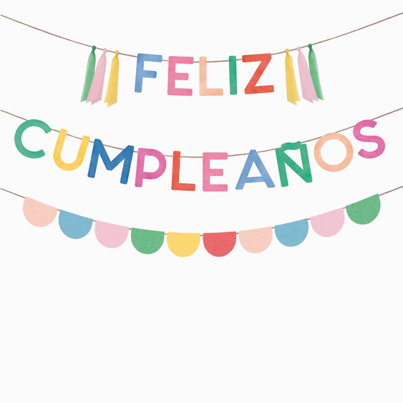 Guirnalda Doble Feliz Cumpleaños y Banderines de Colores