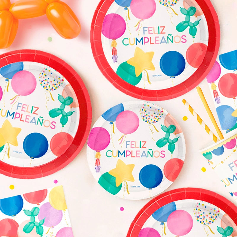 Plato Feliz Cumpleaños Globos- pack 6 uds.