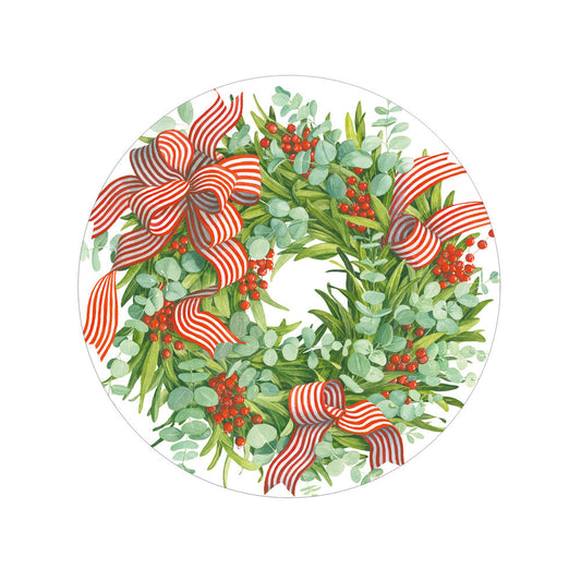 Plato pequeño Corona Navidad con Lazos de Rayas - Pack 8 uds.