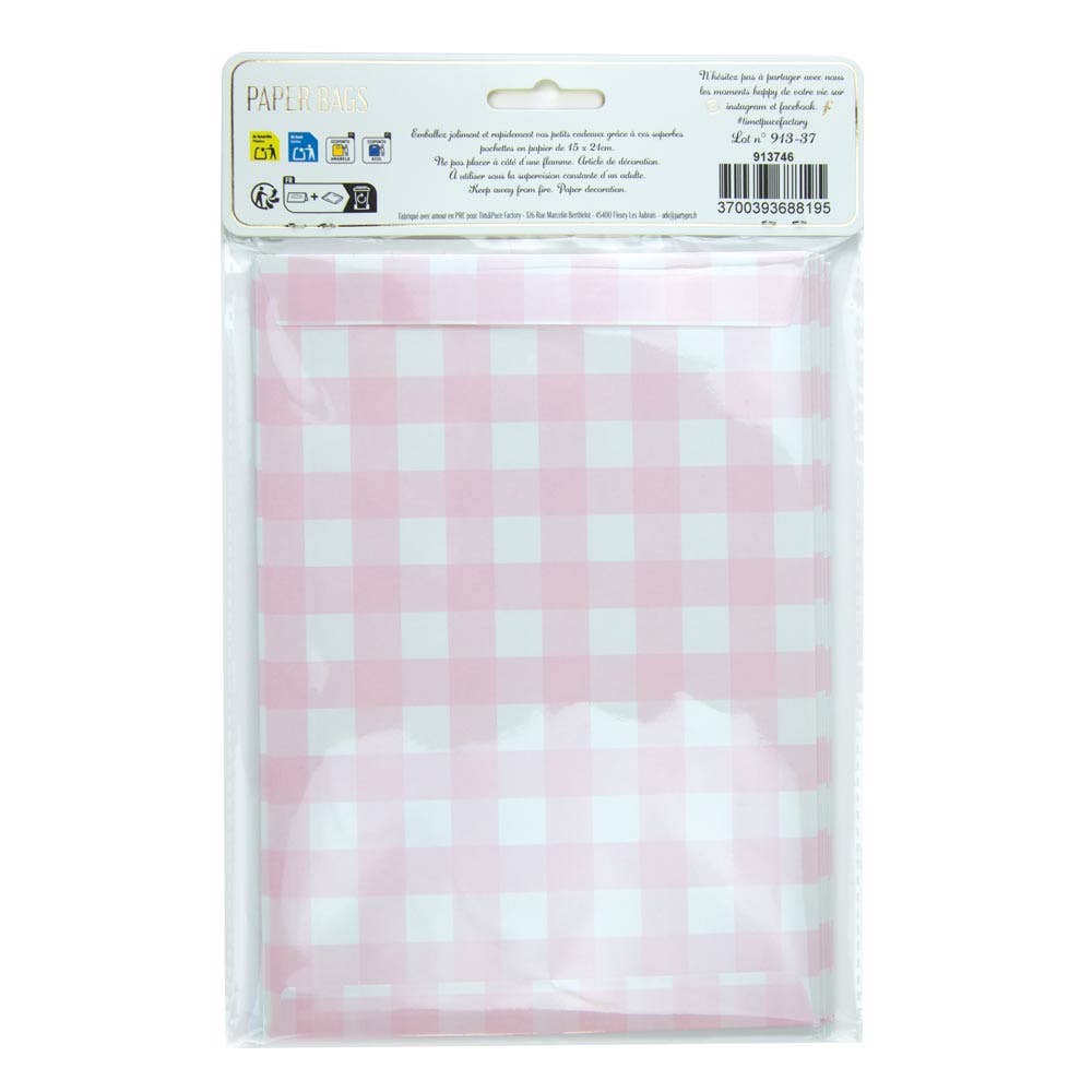 Bolsas de papel vichy rosa- pack 8 uds.